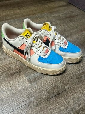 Nike Air Force Low-Top Sneakers in Blue, Coral, Yellow & Green
